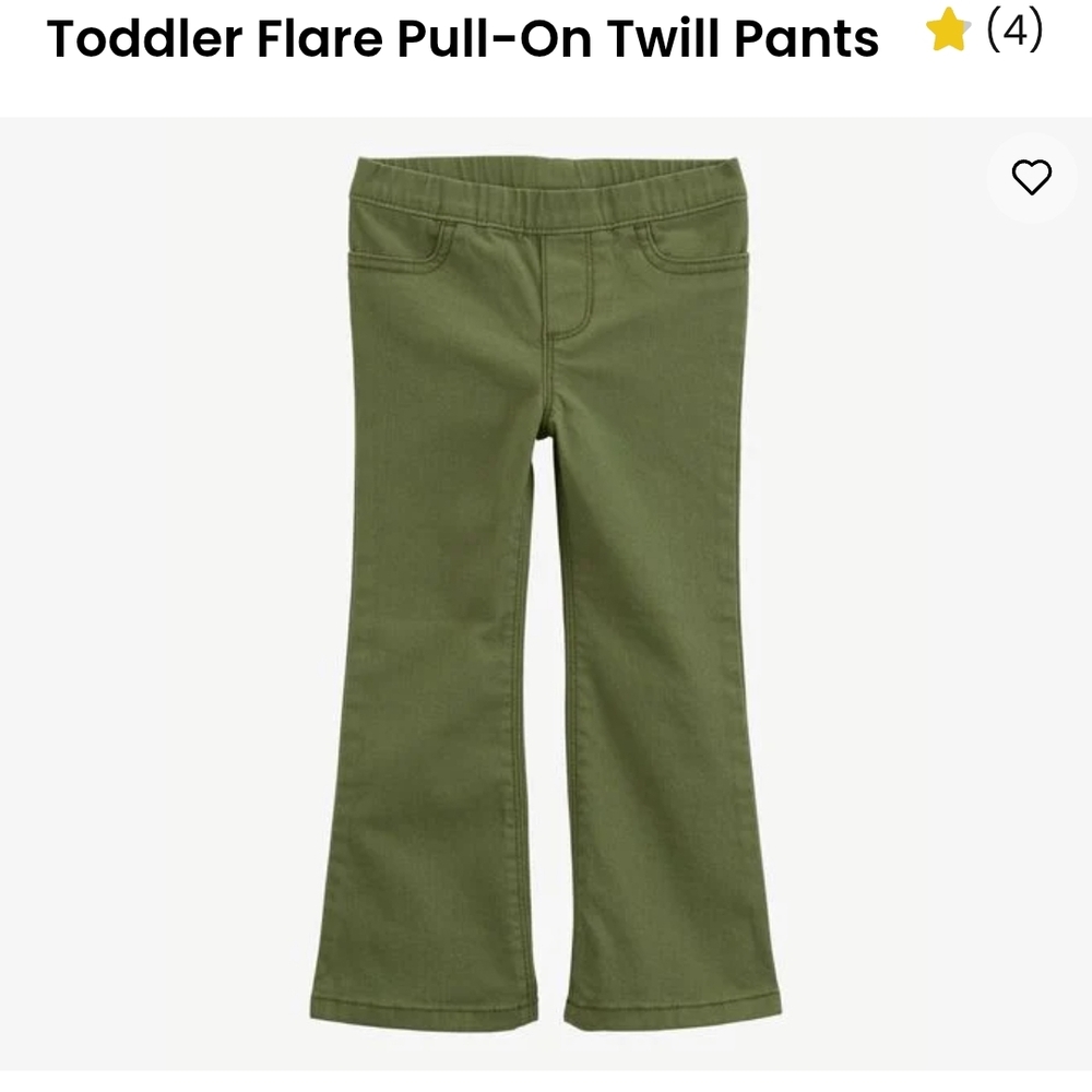Carter's Olive Green Toddler Flare Pull-On Twill Pants, 4T